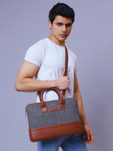 Theo Sleek Laptop Bag (Grey Herringbone)