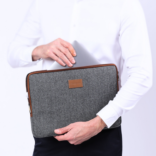 Zeus Macbook Sleeve / Laptop Sleeve (Grey Herringbone Zipped 14 Inch)