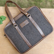 Brown Herringbone Tweed and Vegan Leather Laptop Bag